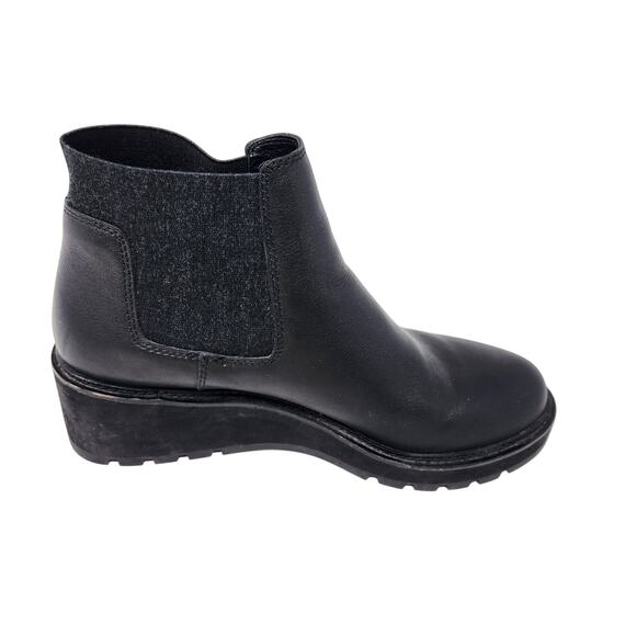 Eileen Fisher Chelsea Platform Wedge Leather Ankle Bootie Pull On Black Size 10 - Picture 5 of 10